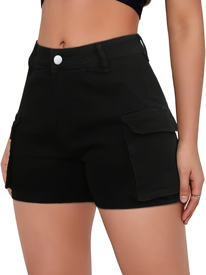 [HME]Workwear Denim Shorts, Made Of Elastic Fabric, Are Comfortable, Hip-lifting, Fashionable And Versatile. Washed Denim Is Retro And Classic. Women's Denim Shorts with A Pocket Design, Casual Wear, Summer Shorts, Classic Denim, Fitted Shorts, Stretchy M