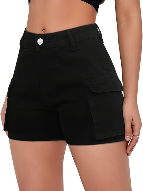 [HME]Workwear Denim Shorts, Made Of Elastic Fabric, Are Comfortable, Hip-lifting, Fashionable And Versatile. Washed Denim Is Retro And Classic. Women's Denim Shorts with A Pocket Design, Casual Wear, Summer Shorts, Classic Denim, Fitted Shorts, Stretchy M