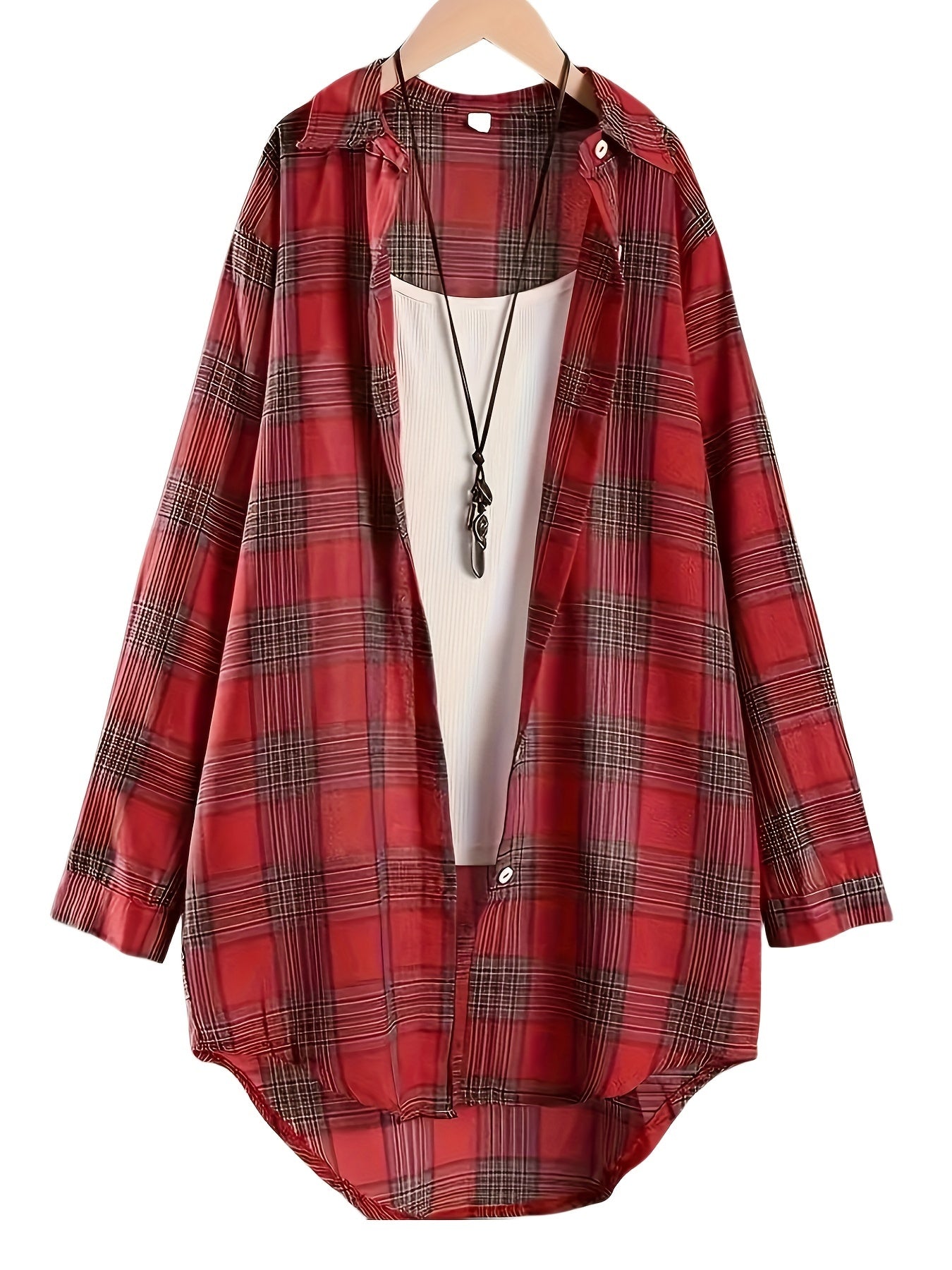 New Women's Loose Fit Mid-Length Plaid Shirt for All Seasons 2025, Versatile for Commuting, Casual Daily Wear, and Suitable for Holiday Parties and Outings