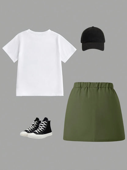 Girls' Cartoon Outfit Set - Short Sleeve Summer