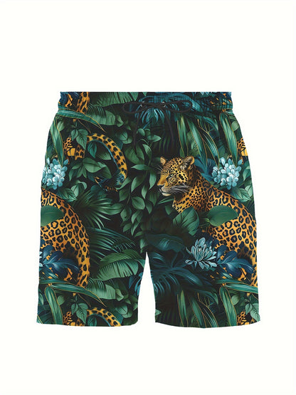 Men'S 3pcs Retro Outfit Beach Set, Tiger in Jungle Sportswear, Hawaiian Sportswear Set, Shirt Beach Shorts And Fisherman Hat Bucket Hat