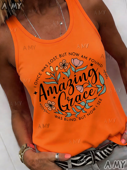 Casual Versatile Plus Size Round Neck Vest, Grace Print Round Neck Vest, Stylish Design Pattern, Holiday Dress Up Summer Women'S Essential Item, Women'S Fashion Summer T-Shirt