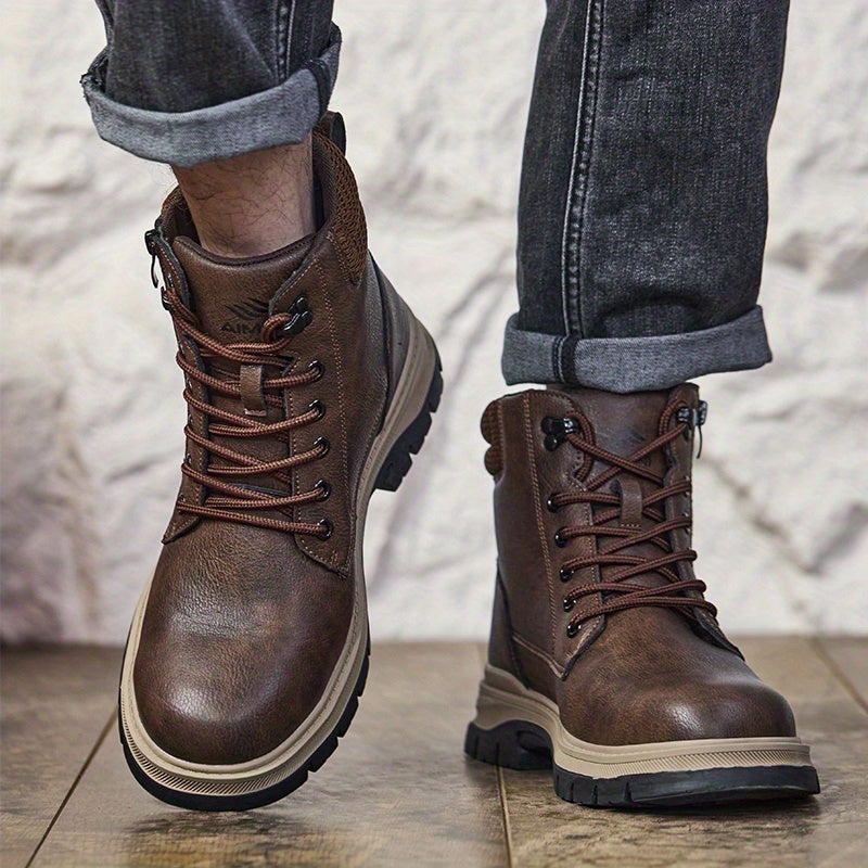 Men's Work Safety Boots - High-top Design with Steel Toe Protection - Impact-resistant, Puncture-resistant, Slip-resistant, And Wear-resistant. Ideal for Construction, Factory, Warehouse Operations, Industrial Settings, And Outdoor Labor.