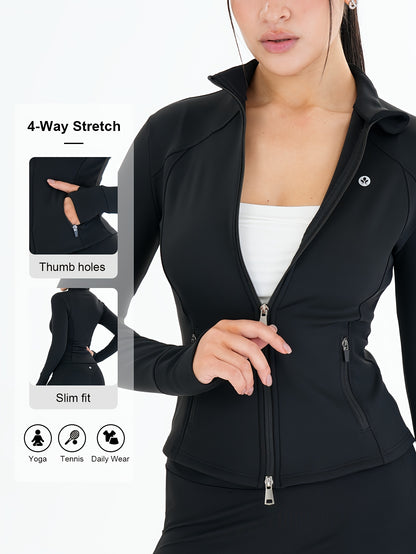 Workout Jackets for Women Full Zip Up Cropped Athletic Long Sleeve Lightweight Slim Fit Running Tops with Pockets