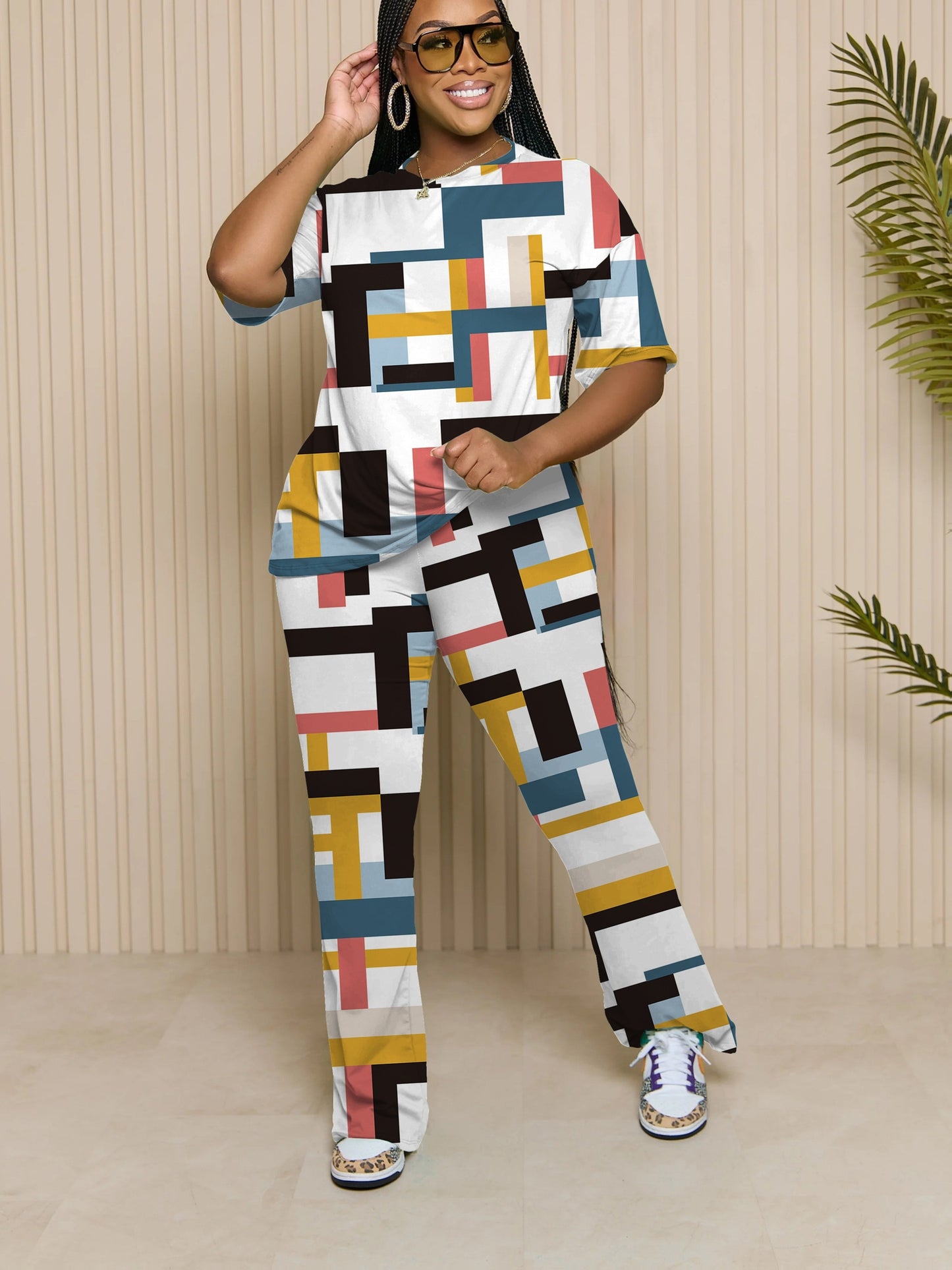 Women 2pcs Outfits Short Sleeve Top And Flare Pants Lounge Sets