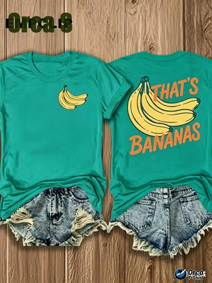 Women'S White Short-Sleeve T-Shirt - Fun Banana Decorative Text, Humorous Theme, Front And Back Printed Designs, 100% Round Neck Regular Fit, Soft And Breathable, Suitable for All Seasons, Perfect for Work And Leisure, Easy to Pair with Anythin