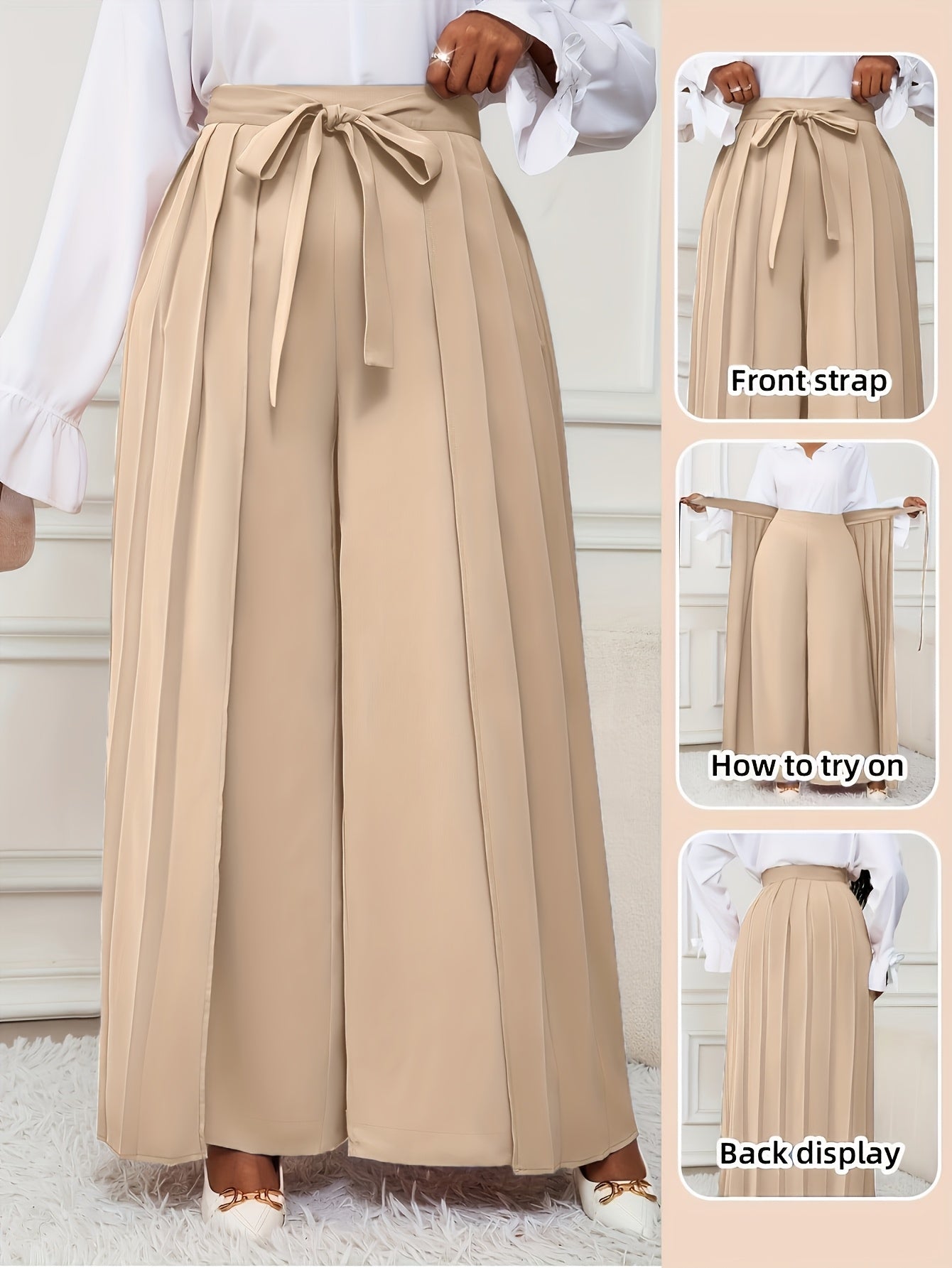 Plus Size - Plus-size Women'S Pants With Elegant Pleats, Removable Design, Two-way Wear, Straight-leg Style, Retro Chic, Casual, Suitable For All Seasons Throughout The Year.