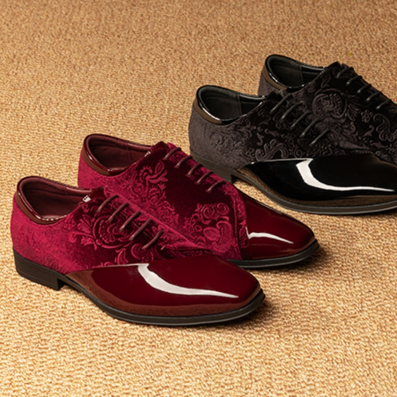 Men's formal tuxedo shoes classic patent velvet lace-up formal oxford shoes for wedding dresses