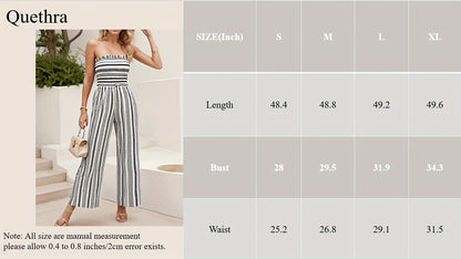 Elegant Black And White Printed Jumpsuits, Fashionable Striped Prints, Lapel Design, Off-The-Shoulder, Strapless, Perfect for Summer, Shopping, And Leisure Vacations, Floral Print Jumpsuit | Fabric