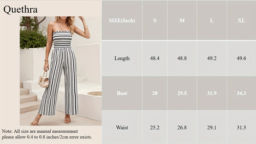 Elegant Black And White Printed Jumpsuits, Fashionable Striped Prints, Lapel Design, Off-The-Shoulder, Strapless, Perfect for Summer, Shopping, And Leisure Vacations, Floral Print Jumpsuit | Fabric