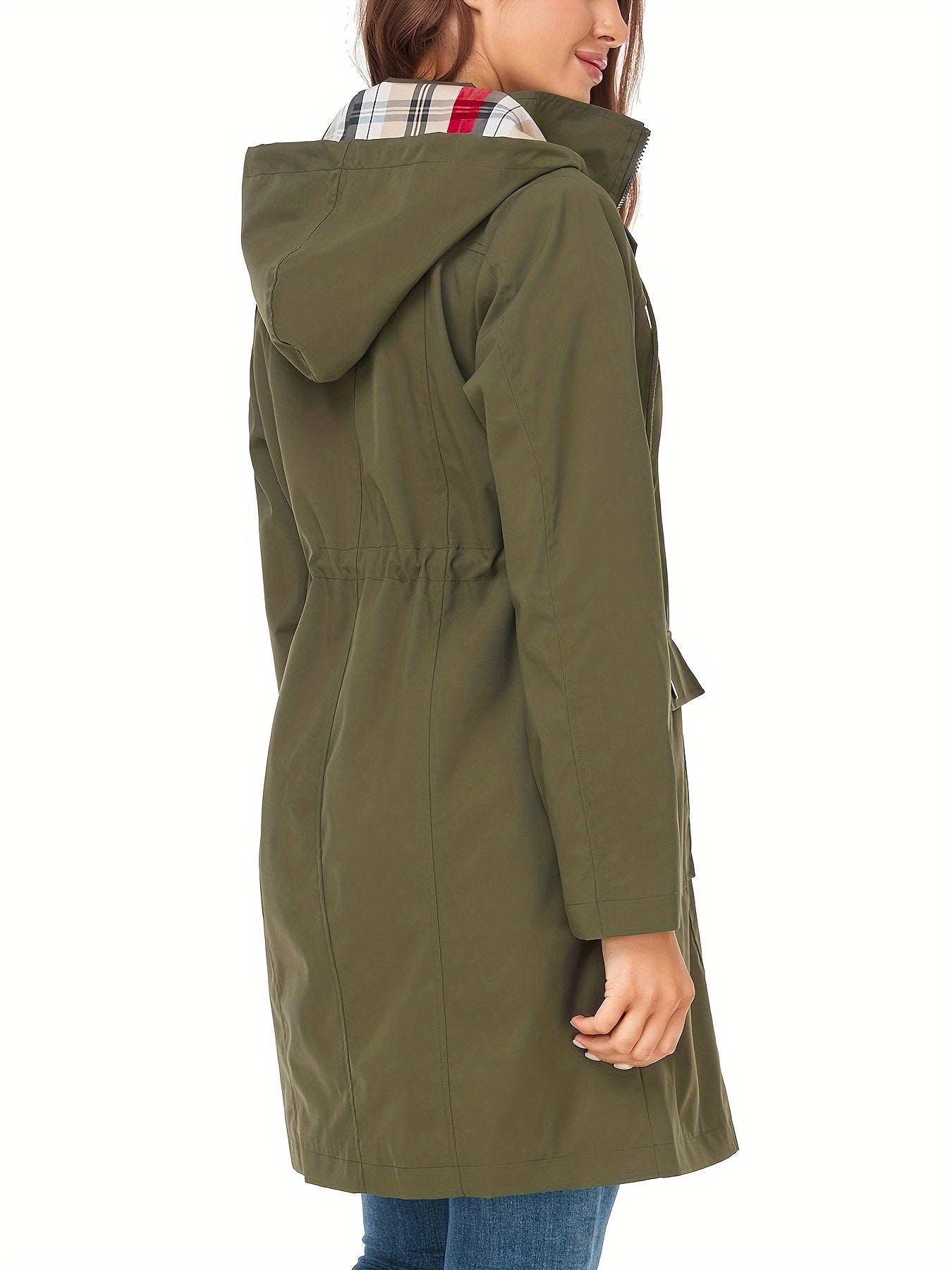 Women's High Quality Rain Jacket Lightweight Raincoat Hooded Windbreaker Trench Coat