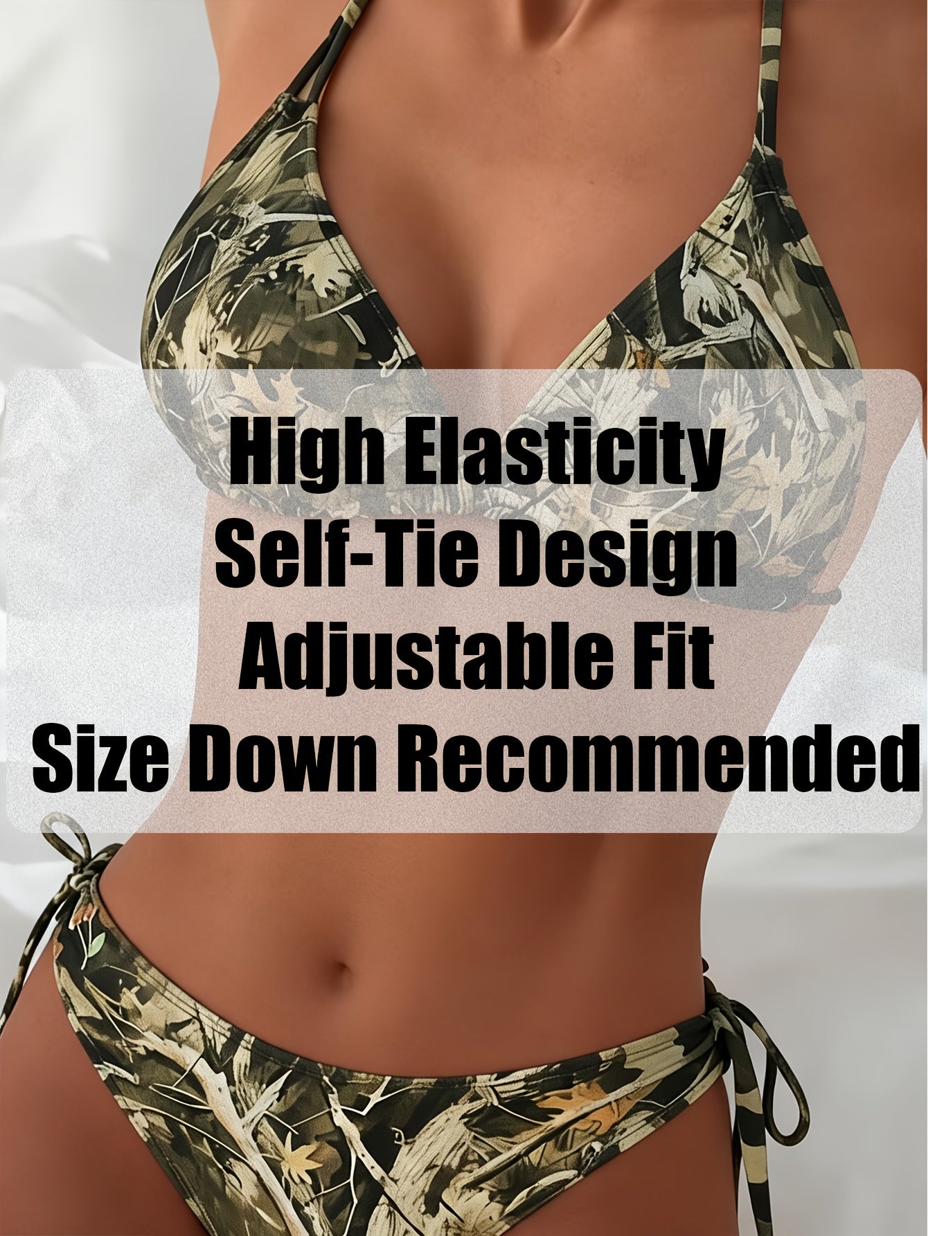 Women'S Retro Bikini Set - Leaf/Geometric Print, Beach Pool Vacation Swimwear, High-Quality Machine Washable Bikini, Party Women'S, Two-Piece Swimwear, Camouflage Beach Vacation Outfit, Holiday Gift, Beach, Yacht, Spa