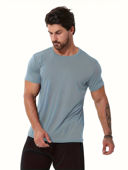 6pcs Men's Multi-Color Crew Neck Short Sleeve T-Shirt, Fashionable Casual Top, Breathable, Moisture-Wicking, Quick-Drying, Suitable for Fitness, Running Training, Mountaineering, Hiking, Beach, Outdoors, Etc.