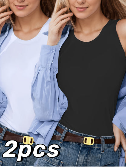 2pcs Women's Sleeveless Vest with Built-in Text Chest Pad, Seamless And Comfortable, Non Removable Bra Pad, Solid Color Design, Suitable for Home And Casual Wear, Versatile Item for Sleeveless Warm Vest In Spring, Autumn And Winter