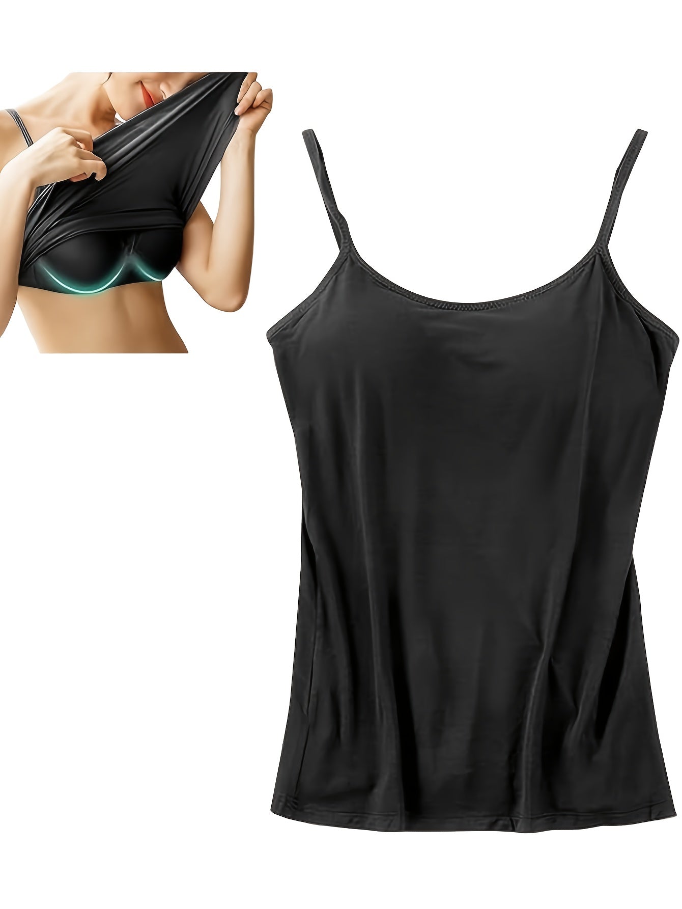 Ladies' Tank Top Featuring an Integrated Bra - Padded Camisole For, Highly Elastic Spaghetti Straps with Adjustable Breathable Straps Available in Sizes S to XL