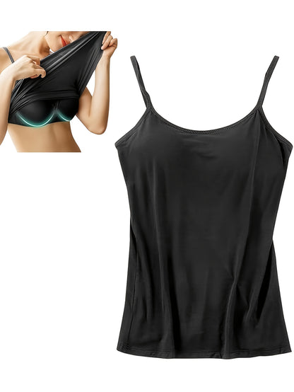 Ladies' Tank Top Featuring an Integrated Bra - Padded Camisole For, Highly Elastic Spaghetti Straps with Adjustable Breathable Straps Available in Sizes S to XL