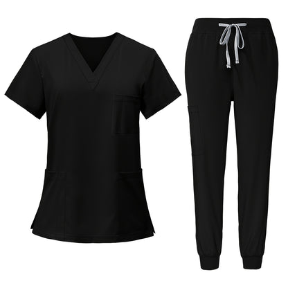 [2pcs Scrub Suit Set] Ships From The United States] 2pcs Set Scrub Suit Set for Women Modern V-neck Top T-shirt & Tapered Leg Jogger Pants with Drawstring Nursing Uniforms Set Suitable for Pet Hospitals, Dental Clinics, Nursing Work, Etc