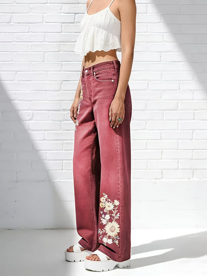 Women's High-Waisted Light Wash Jeans - Stretch Straight Pants with Beltless, Machine-Washable Casual Wear Suitable for Seasons