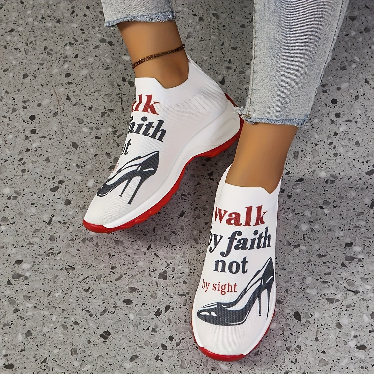 Women's Knitted Printed Air-Cushioned Casual Sports Shoes, Women Shoes, Sneakers