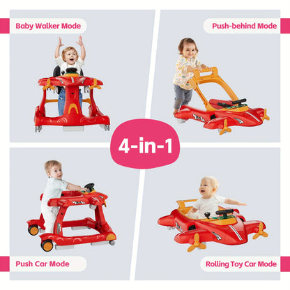 6-in-1 Baby Walker with Adjustable Speed Wheels, Foldable Walker for Babies 6-12 Months, Activity Walker Adjustable Height with Padded Seat, Toddler Push Walker for Boys And Girls 12-18 Months