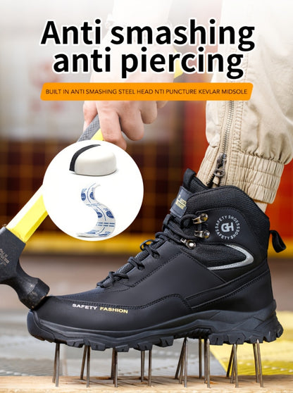 Men's Steel-Toe Work-Style Boots - Rubber Traction Sole and Cushioned Insole