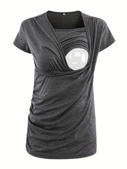 Set of 3 Women'S Short Sleeve Maternity Tops with Side Ruching for Breastfeeding