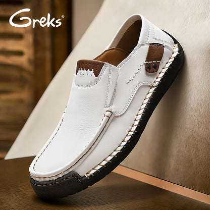 GREKS Handstitched Mens Driving Loafers Slip On Shoes Lightweight Breathable For Business Casual Travel Walking Outdoor