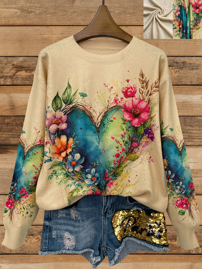 Women'S Lightweight -Effect Floral Print Sweater - All-Over Vibrant Flower Pattern, Casual Crew Neck Long Sleeve Top, Regular Fit for All Seasons, Cute Sweater, Versatile Fashion, Soft Texture, Everyday Outfit, Comfortable Texture, Trendy Women