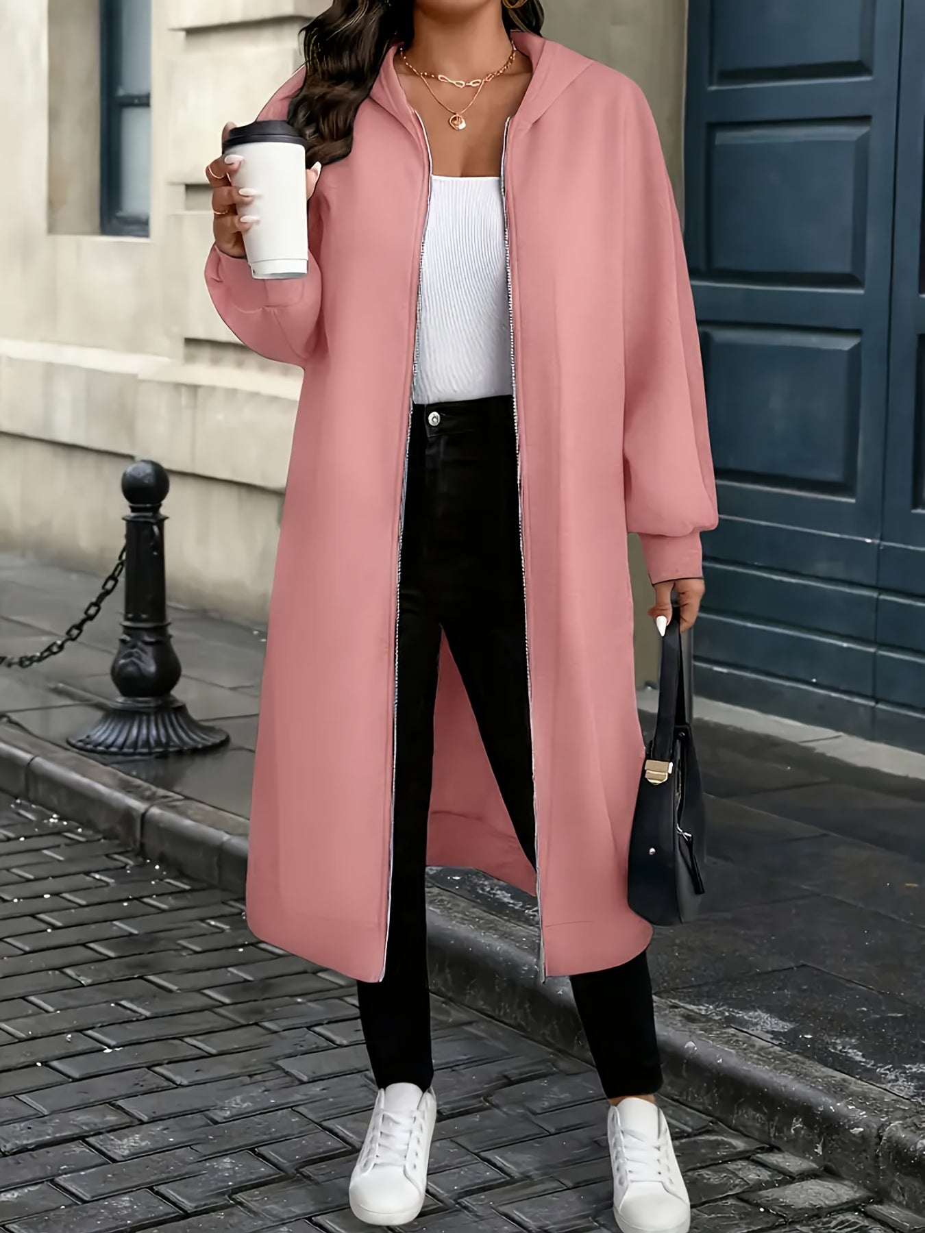 Plus Size - Plus Size - Plus Size Women'S Elegant Hooded Coat - Long Formal to Casual Outerwear, Zipper Closure, All-Season Chic Jacket for Everyday And Special Occasions, Stylish Layering Piece, Sophisticated Design, Durable Construction