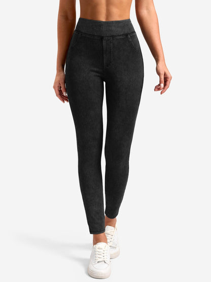 Jeggings Pull On Stretchy Jeans for Women High Waisted Skinny Jean Leggings Tummy Control Denim Pants with Pockets