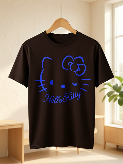 Sanrio Hello Kitty Big Face Cartoon Cute Print T-shirt | Beach Vacation Clothes for Women Summer Fashion Top, Casual Style, Short Sleeve, Perfect for Daily Commuting, Same Style for Men and Women 2025 Summer Short