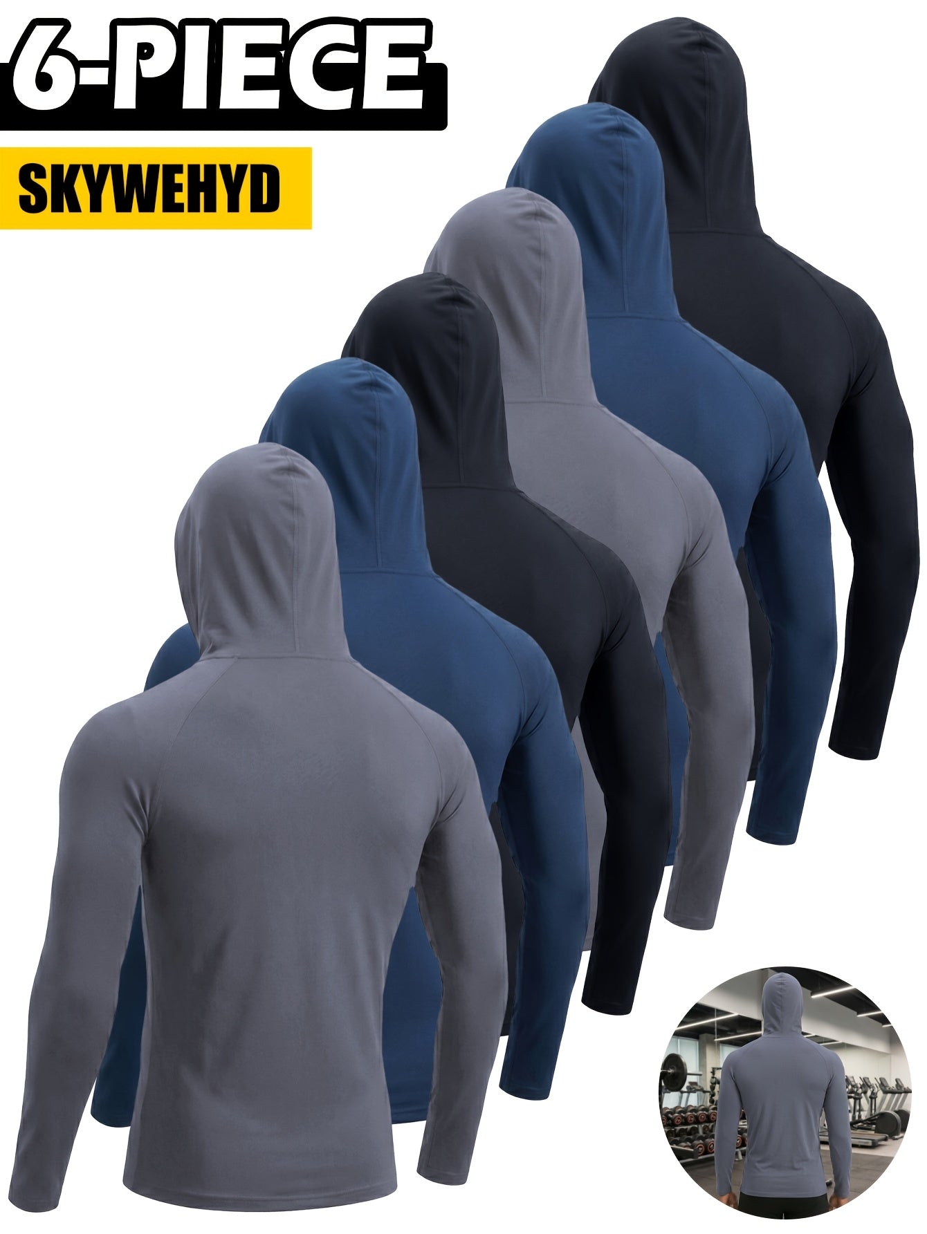 6pcs Men's Outdoor Hoodie with Windproof Face Shield Design, Shaping Body, Breathable And Quick Drying, Essential T-shirt for Outdoor Travel, Fishing, Outdoor Exploration, And Exercise.