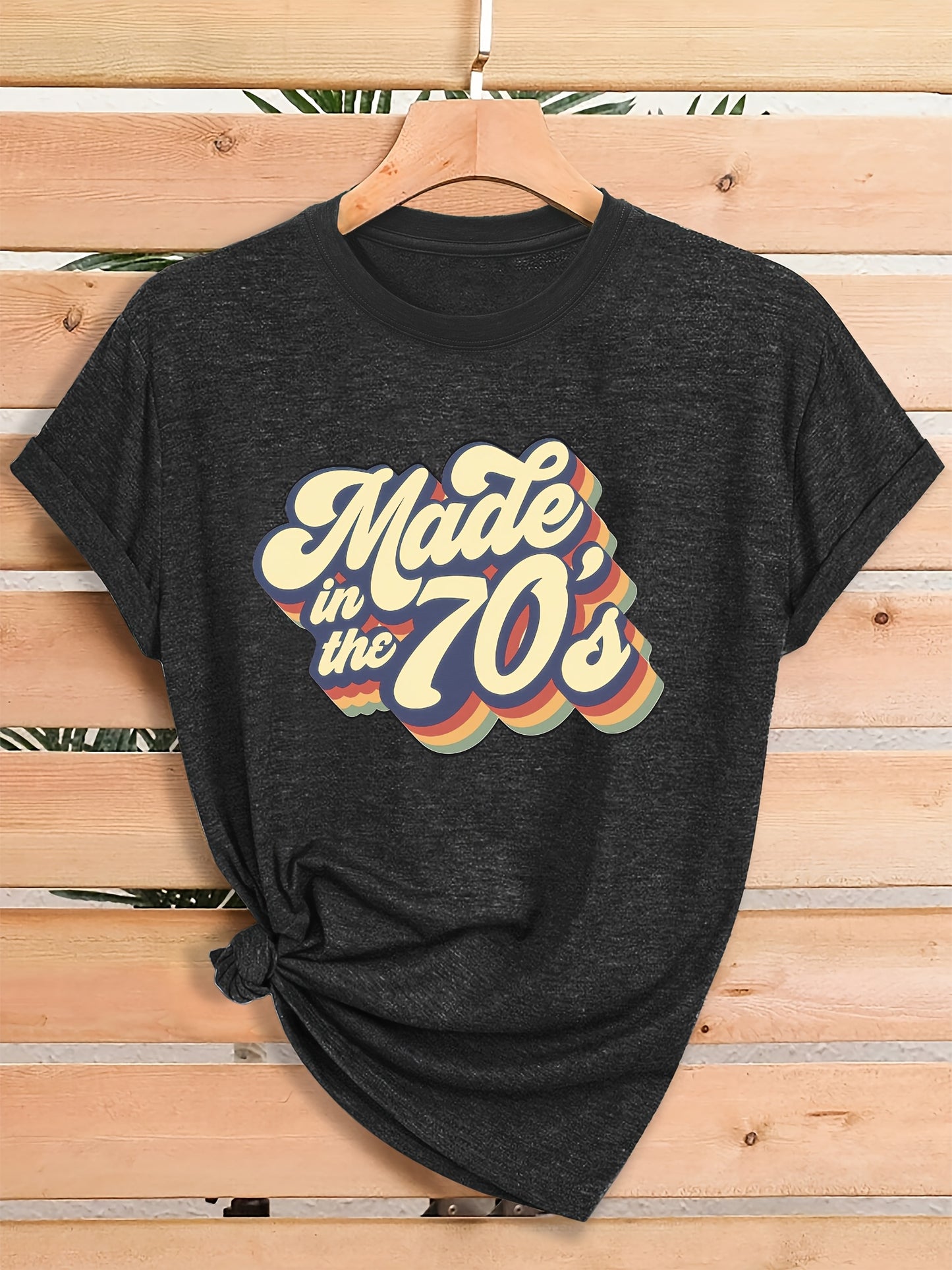 Women'S Summer Retro 70s Printed Crew Neck T-Shirt, Loose Fit, Comfortable Fabric, Daily Casual Top