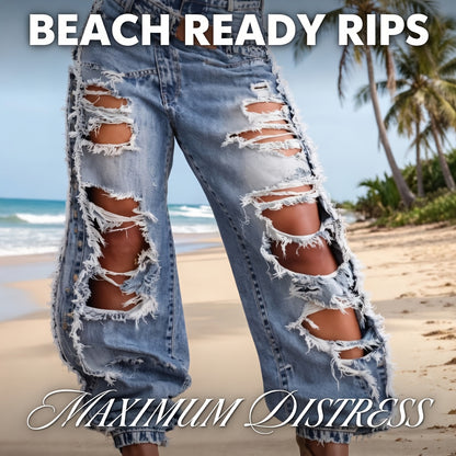 High-waisted Ripped Jeans with Cuffed Hems, Stylish, Trendy and Street-style