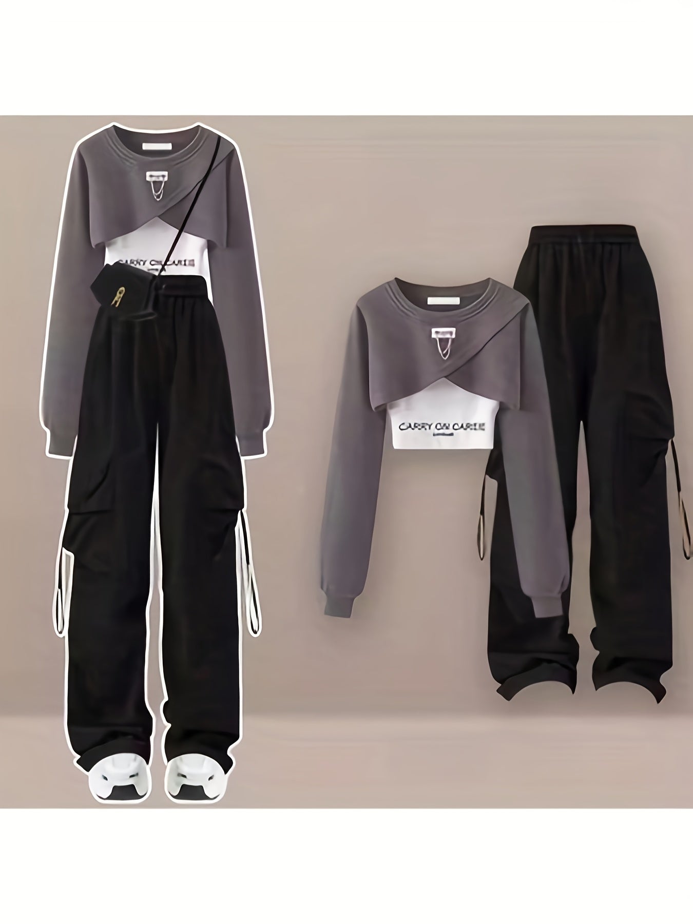 Viral Y2K 3pcs Ensemble | Cropped Hoodie, Cargo Pants, And Tank Top for Women - 2024 American Street Fashion