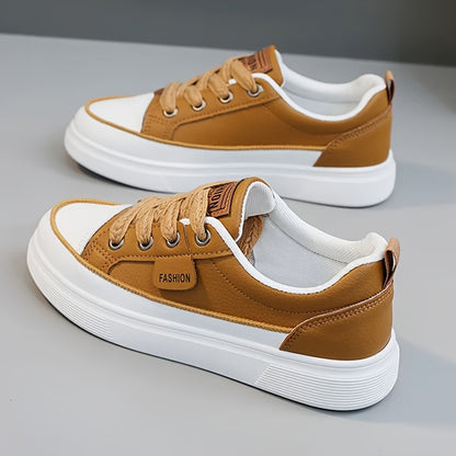 [Sneakers] Women'S Sports, Outdoor Trends, Fashion, Leisure, Thick Soled Lace-Up Low Top Shoes, Comfortable And Versatile for All Seasons, Board Shoes with faux leather Surface, College Style Women'S Shoes Suitable for Walking, Lightweight Shoes