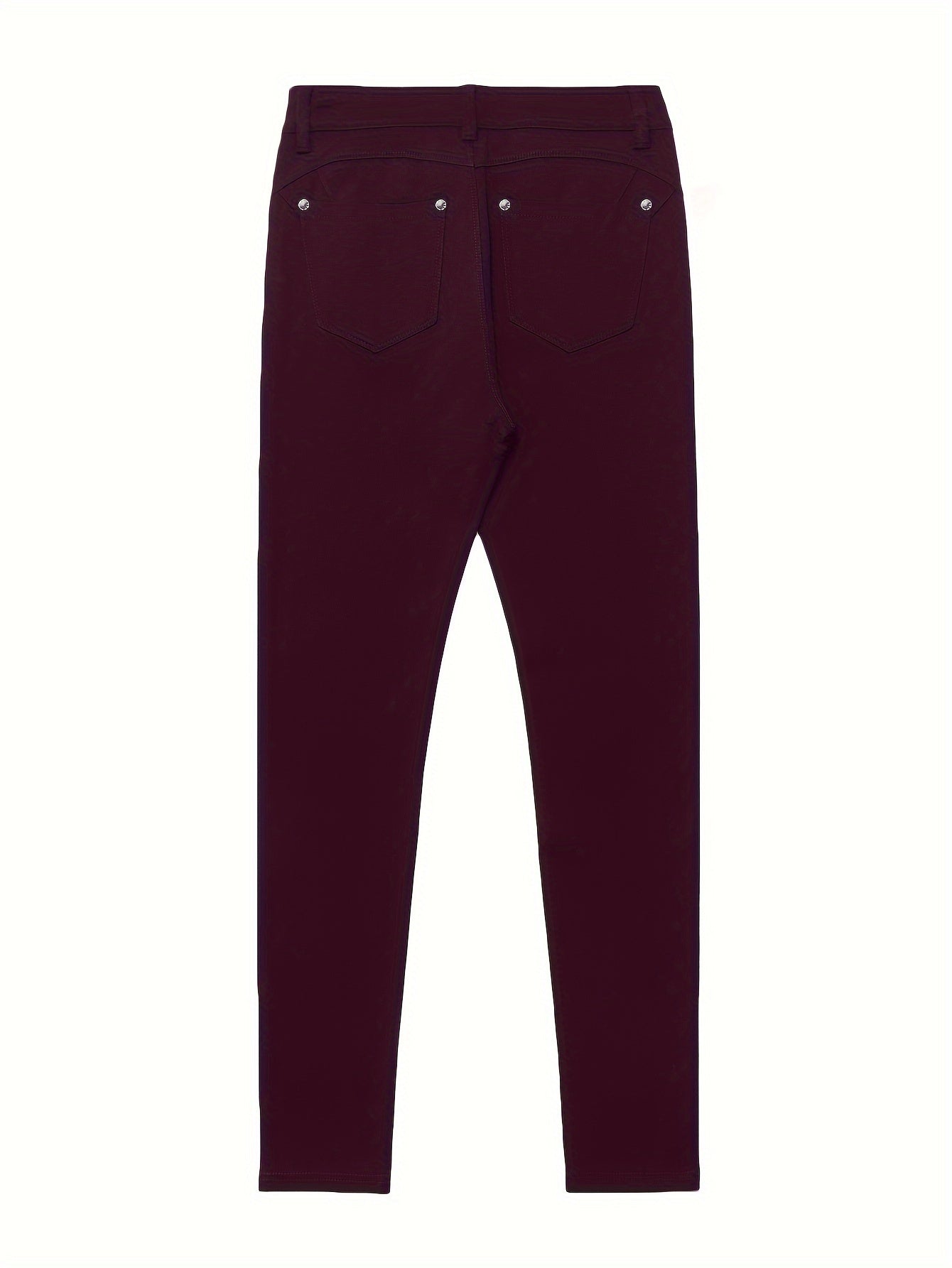 Women's High-Waisted Stretch Street Style Solid Black Skinny Fashion Metal Button Detail Casual Jeans