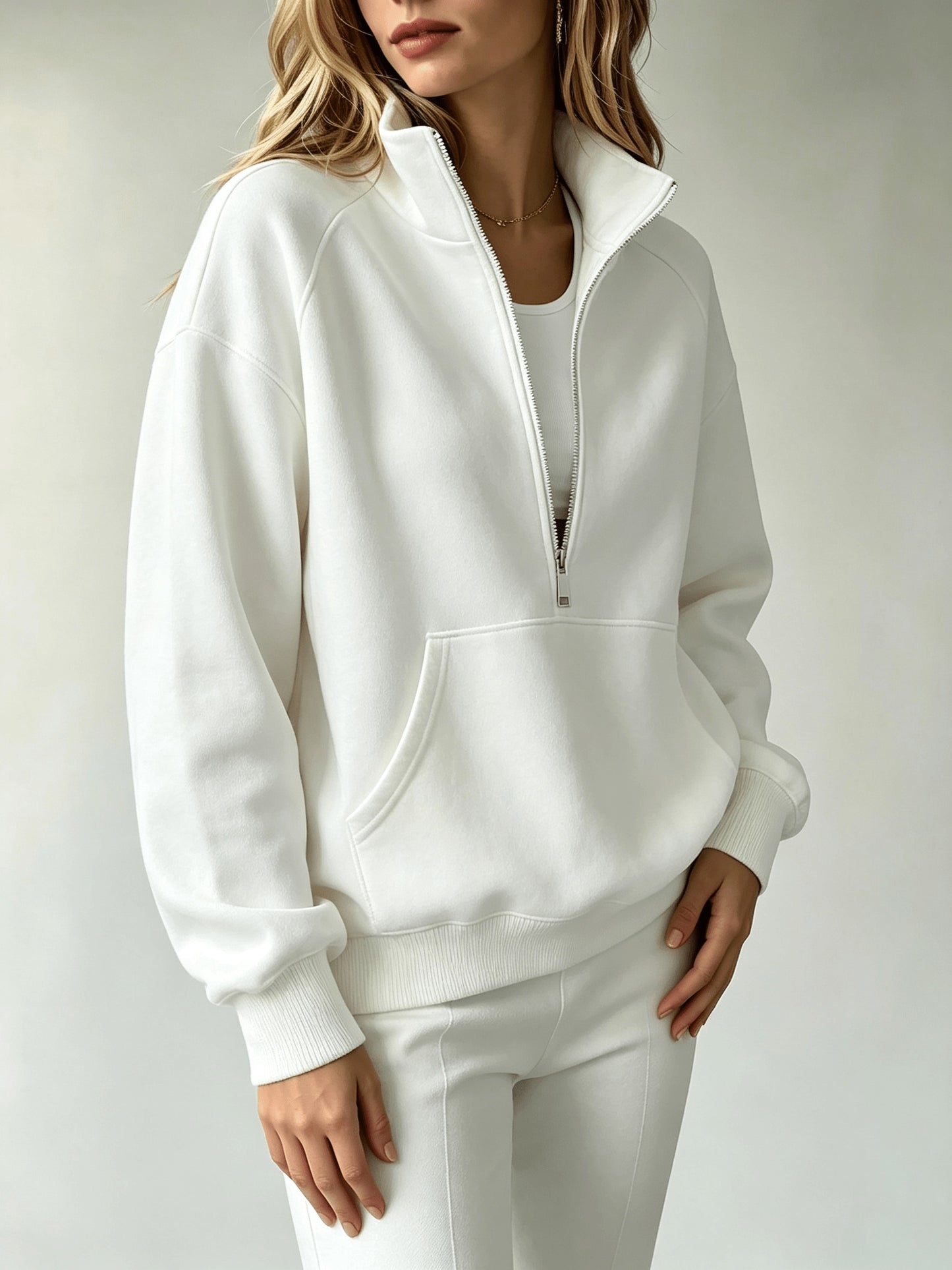 Women'S Matching Outfit, Cozy Fleece Top, Trendy Casual Sportswear for Ladies