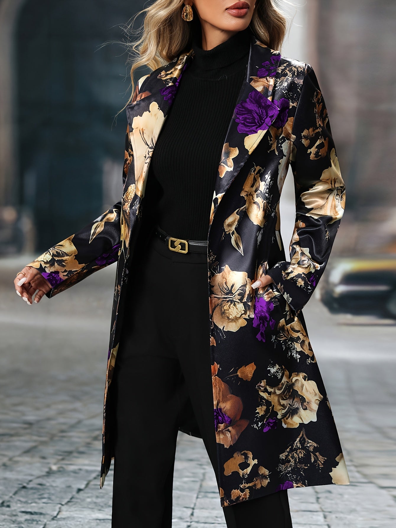 Long-sleeved Floral Pattern Single-breasted Suit Jacket