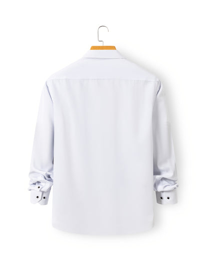 Father'S Day Gift Choice, Men'S Long Sleeve Button Shirt, Crystal Button Design, Solid Color Plain Formal Business Attire, Great As Gift for Party, Wedding, Date Dress Shirt