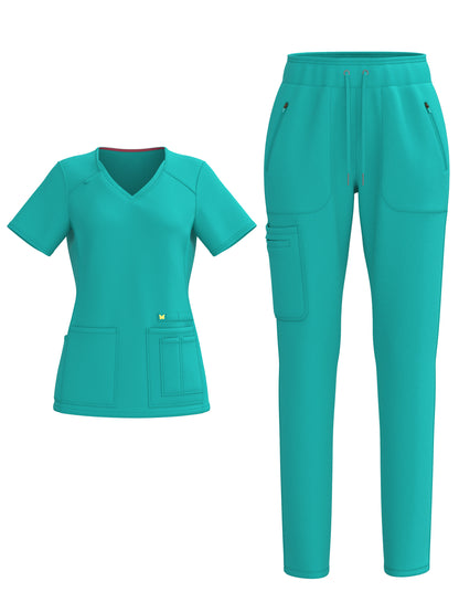 PandaFlex 4 Way Stretch Women Scrub Set Modern Fit V-Neck Top & Multi Pocket Pants 3371