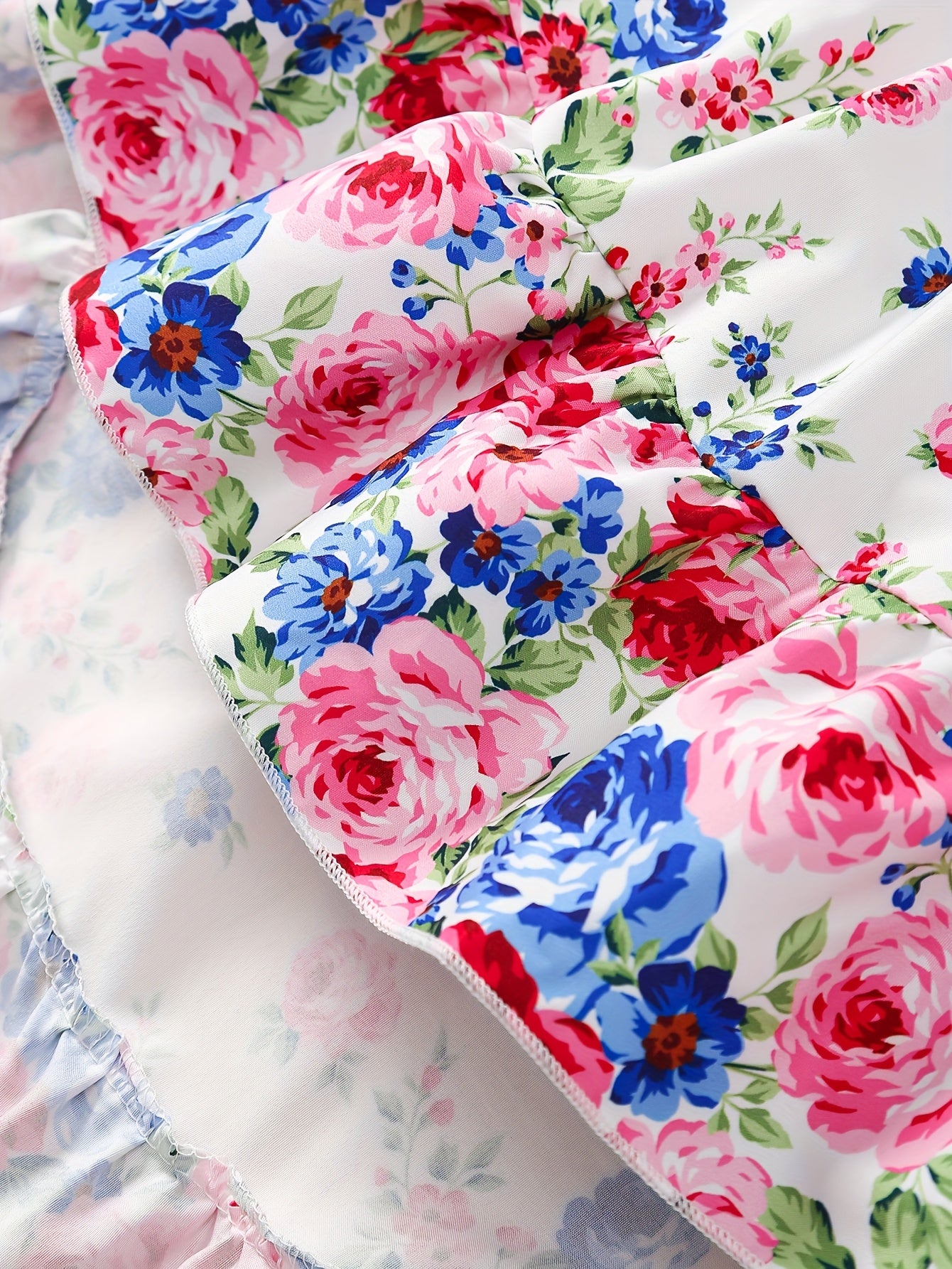 Girls Summer New Ruffles Floral Print Irregular Hem Design Casual Dresses