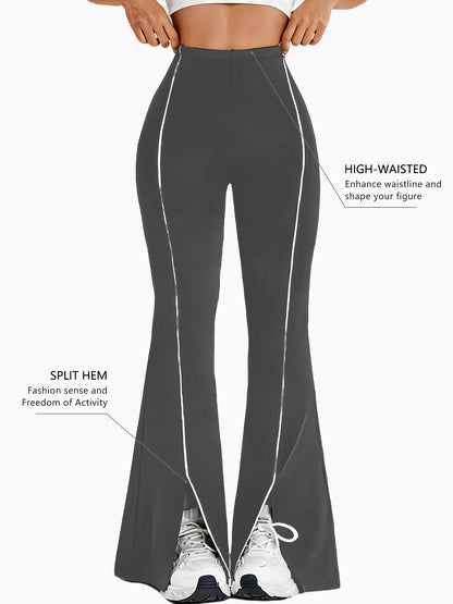 High-Waisted Slit Flared Pants with Side Lines, Elastic Pants, Retro And Versatile Casual Long Pants