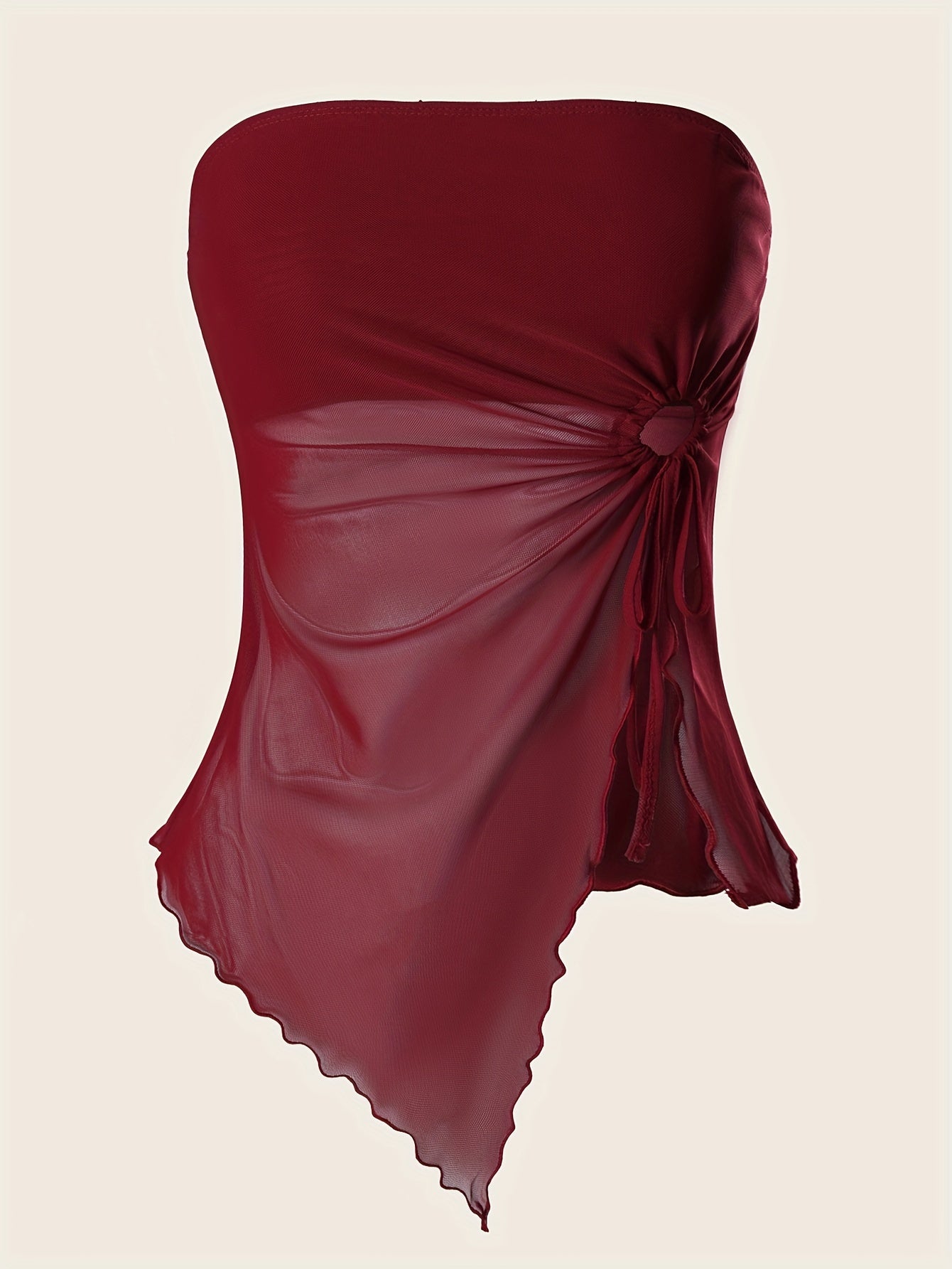 Popular Women's Solid Color Side Drawstring Asymmetric Hem Top 2-piece Set