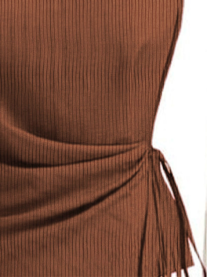 2pcs Set: Burgundy Sleeveless Drawstring Top And Wide-Leg Pants | Women'S | Elegant And Gentle Light Commuter Style Pieces, Suitable for The Workplace, Afternoon Tea Dates, And Spring/Fall Outfits. [Does Not Include Other Combination Items]