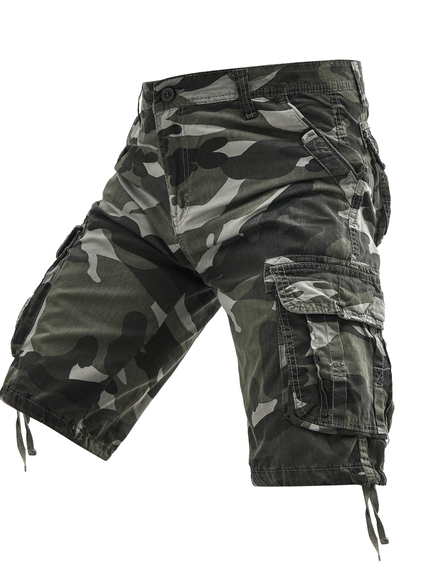 Three-pc Large Size Men's Camouflage Print Outdoor Multi-Pocket Work Shorts, PLUS SIZE