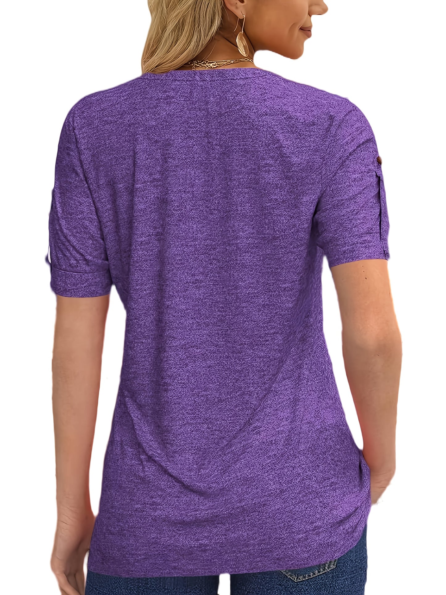 Casual Short-Sleeve T-Shirt for Women, Featuring a Pleated Design And V-Neck in Solid Colors, Perfect for Summer