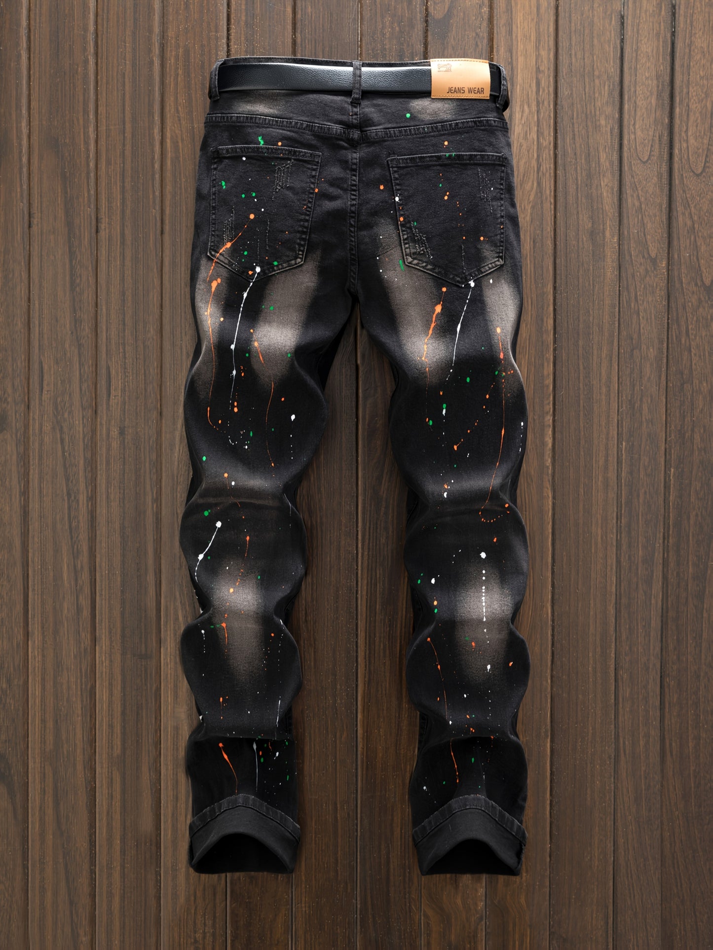 Men'S Casual Versatile Street Fashion Style Splashed Ink Star Hole Printed Jeans