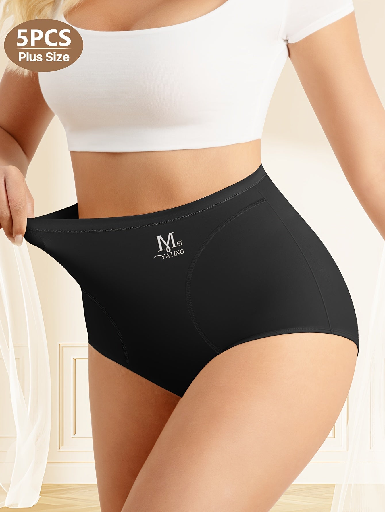 5Pack Plus Size Women's Briefs Extra High Waist Belly Tuck Ice No Marks Women's Panties Briefs Comfortable Fit Body Shaping Buttocks Lift Summer Thin