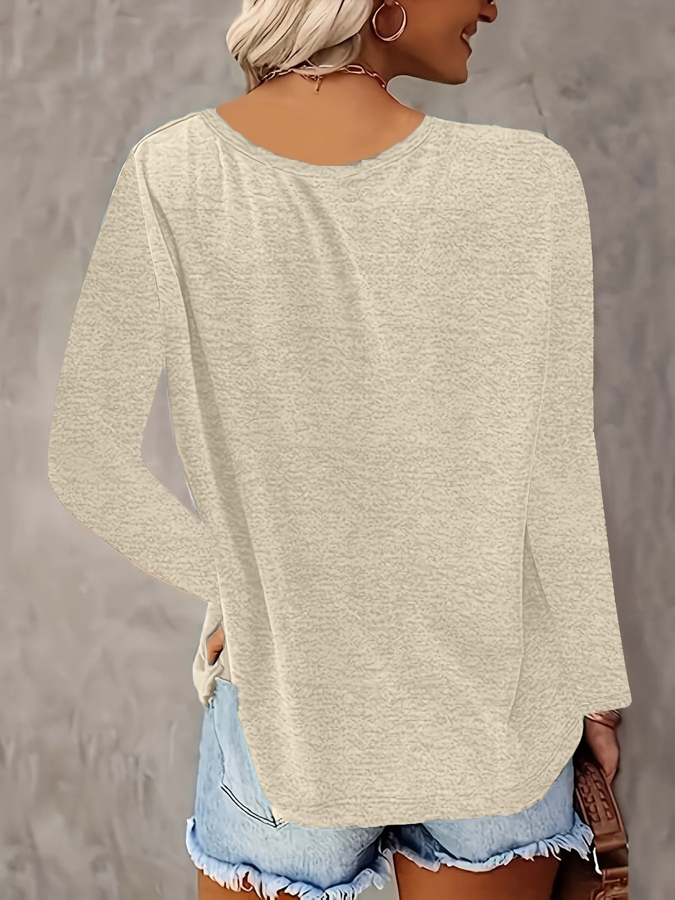 SINHOON 4pcs Women's Clothes Spring And Autumn Casual Top, Solid-Color Long-Sleeved V-Neck T-shirt